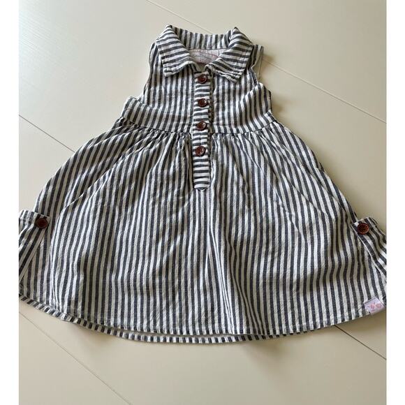 SWEET HONEY Toddler Girls 2T Striped Dress Pockets Cotton Linen Blue White - Picture 4 of 8